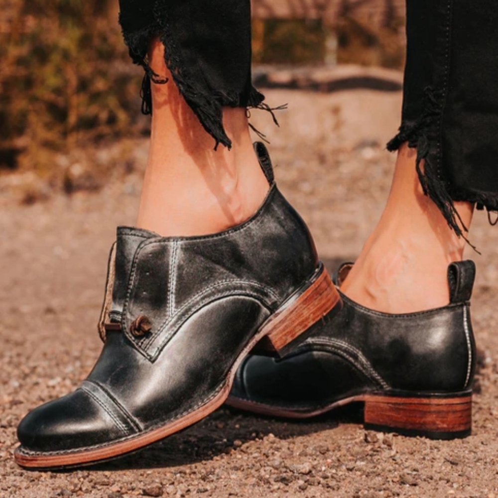 freebird Black Leather Slip-On Oxford Shoes